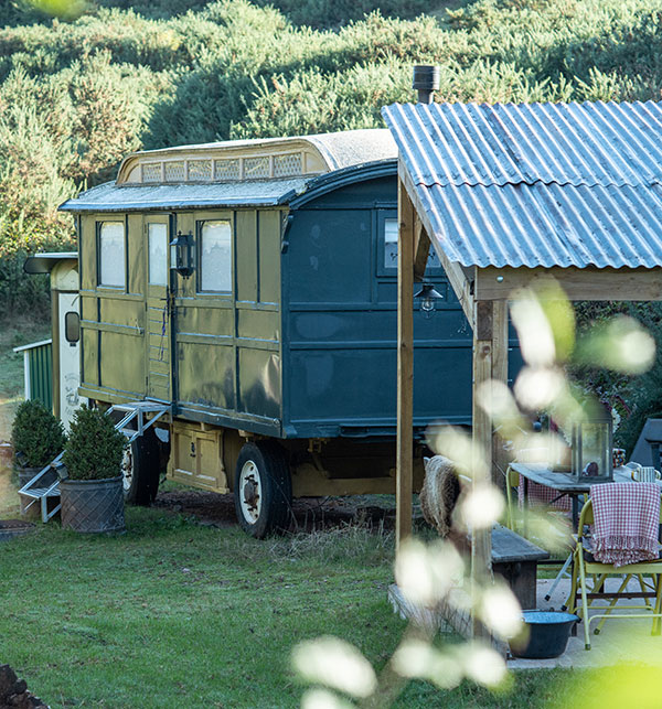 Beili Glas Showman's Waggon for off-grid holidays for two people in Monmouthshire, Wales