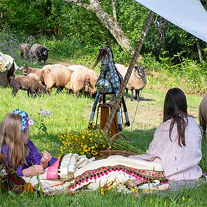 Picnic in summer at Beili Glas, Monmouthshire, Wales