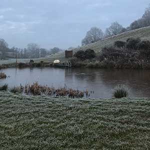 Swimming lake in winter at Beili Glas, Monmouthshire, Wales